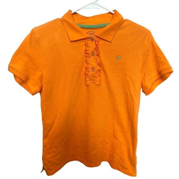 Pappagallo polo shirt ruffled buttons orange small excellent condition - Picture 1 of 5